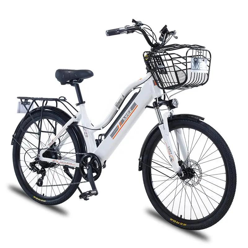 AKEZ 여성용 전기 자전거, 36V, 350W, 35 Km/h, 26 인치 산악 전기 도시 자전거, 탈착식 배터리/바 포함